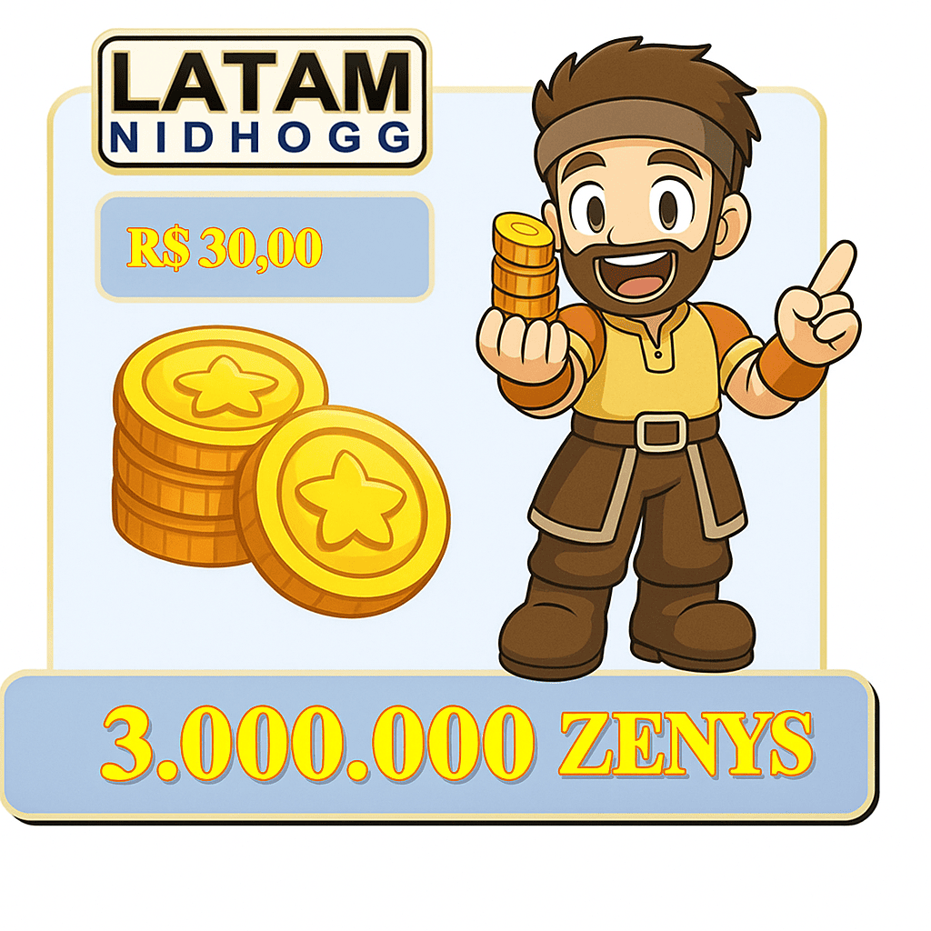 Pacote de 3kk Zeny para servidor Nidhogg no Ragnarok Latam